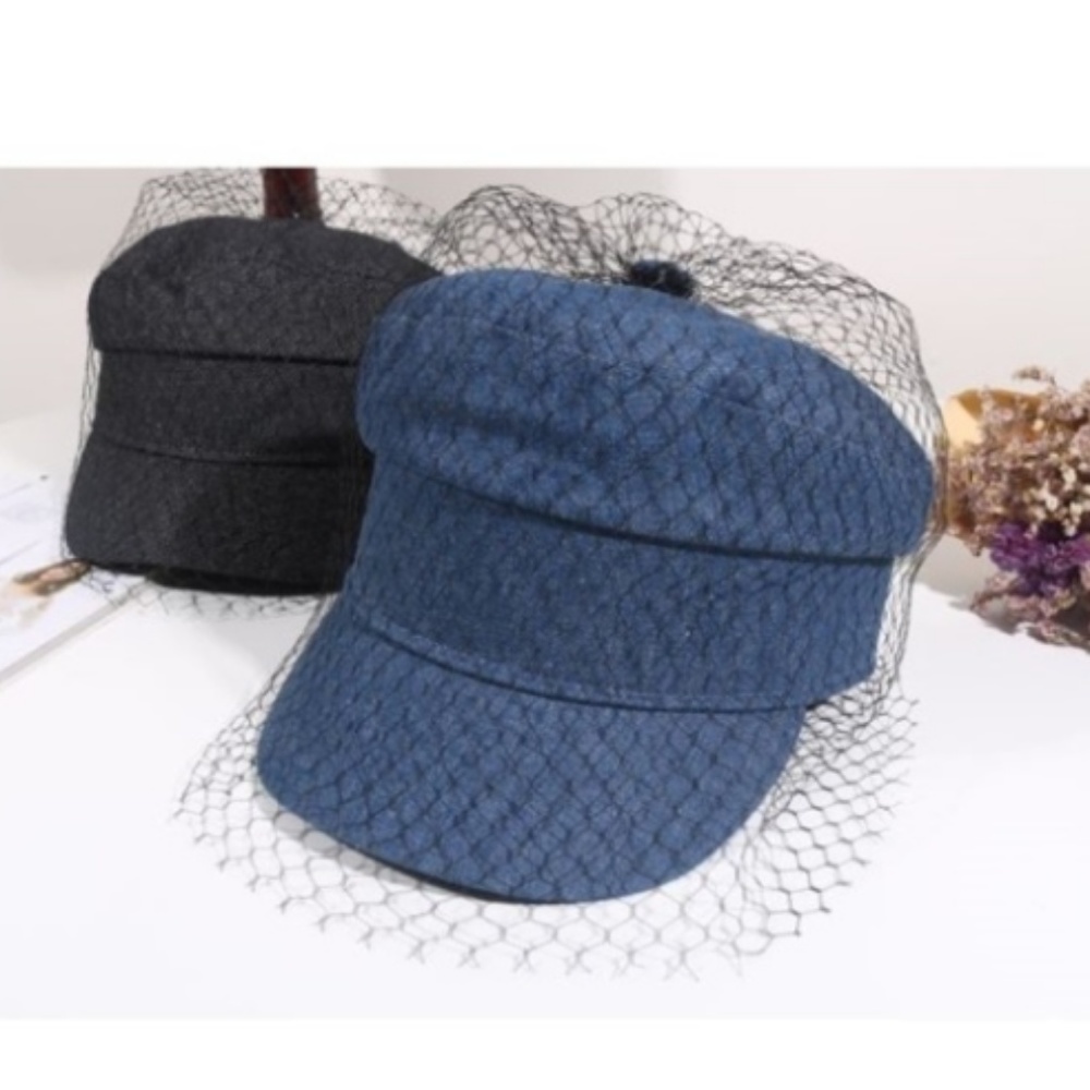 Flat Denim Cap With Mesh & Lace (HT012)